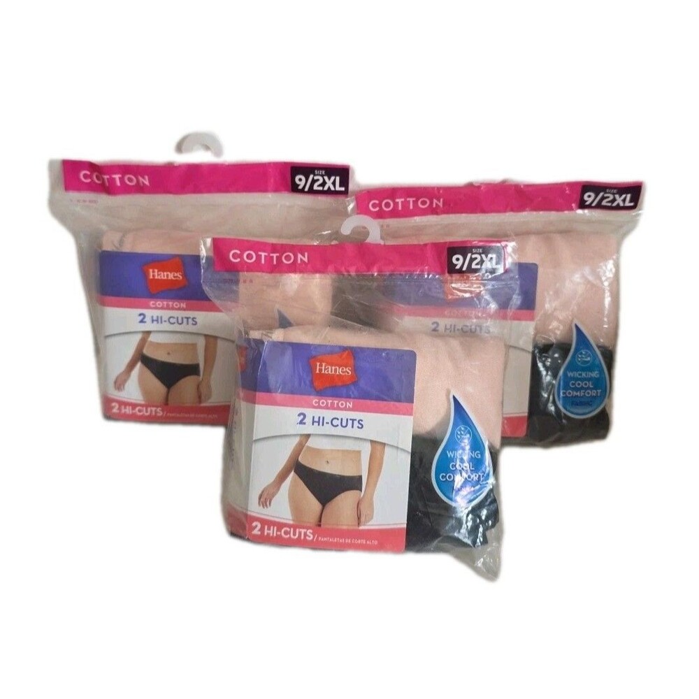 Lot of 3 Hanes Cotton Hi-Cut Panties 2-Pack Size 9/2XL‎ (6 Total) New
